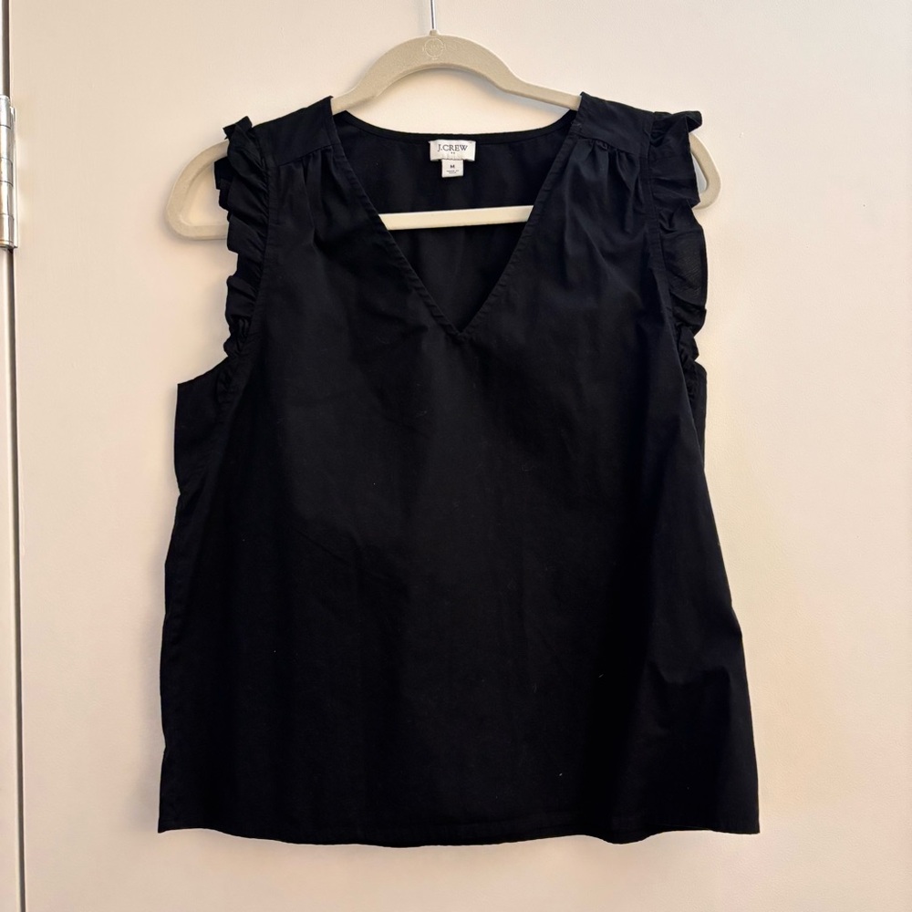 J. Crew Black Ruffle Sleeve Blouse